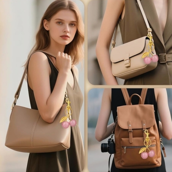 Gold and Pink Cherry Keychain - Picture 3 of 3